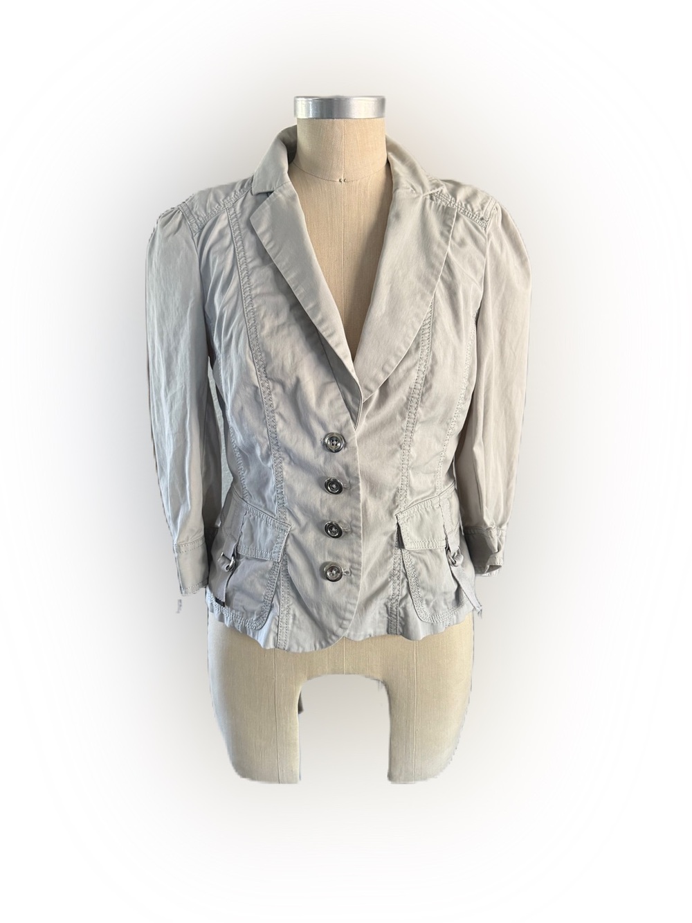 White House Black Market  Light Gray Jacket Silver Buttons. Size 4